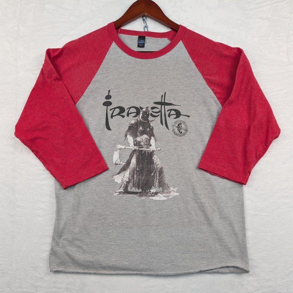 Tultex Frazetta T-Shirt Mens L Gray Red 3/4 Raglan Death Dealer Graphic Fantasy